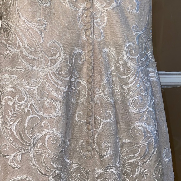 Oleg Cassini Scroll Lace Trumpet Wedding Dress - Picture 3 of 4
